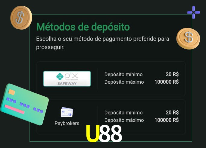 O cassino U88 oferece uma grande variedade de métodos de pagamento